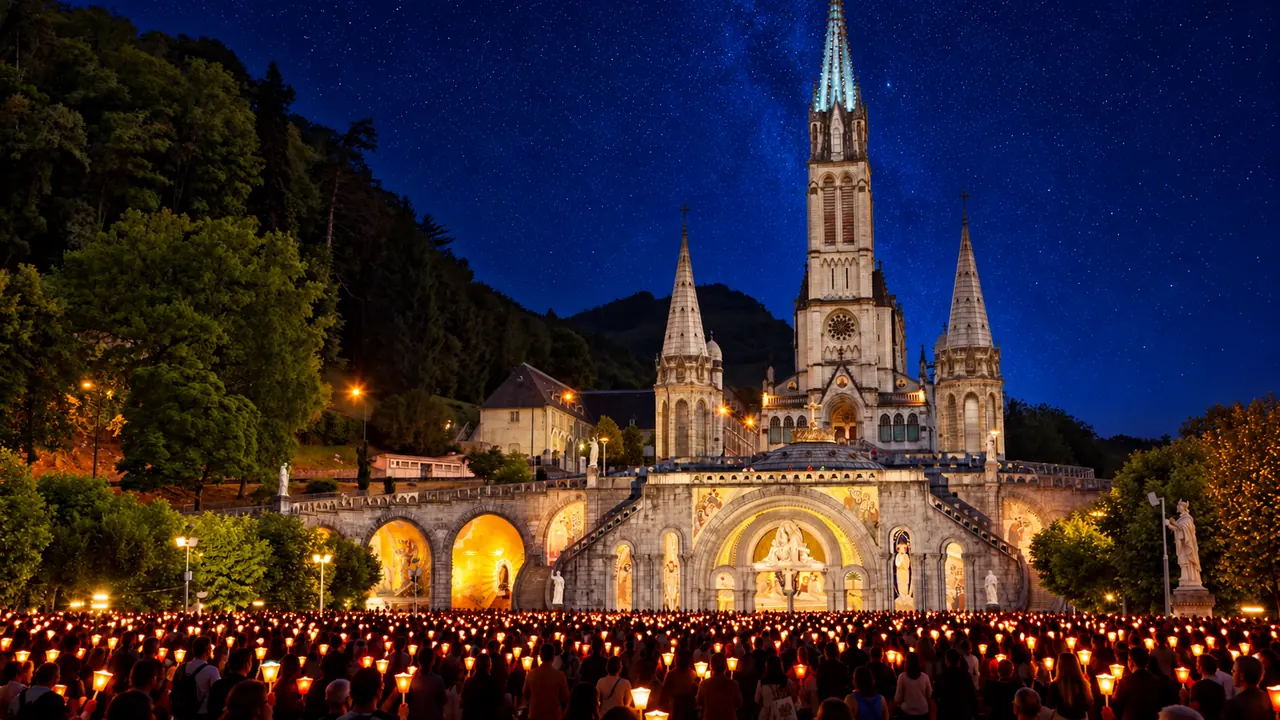 Procession aux flambeaux, esplanade du sanctuaire